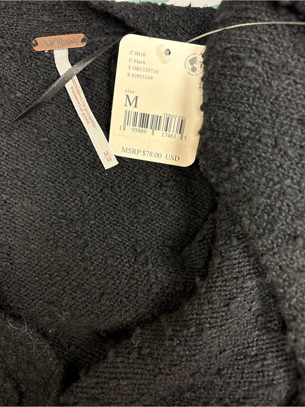 *NWT* Free People Black Textured V-Neck Button Cardigan - Picture 5 of 5